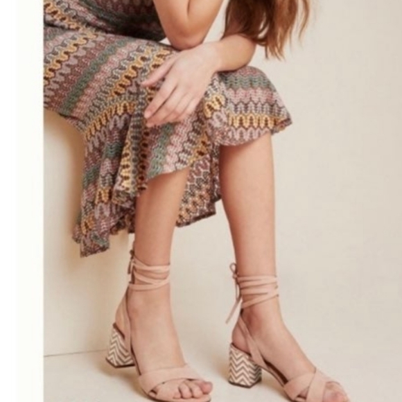 Anthropologie Ankle-Tie Block Heel Sandal- nude/blush - Picture 4 of 11